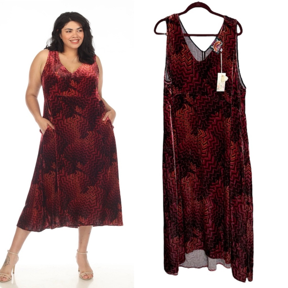 NWT Johnny Was JWLA Belle Velvet Geometric Sleeveless Tank Dress 3X Plus Size